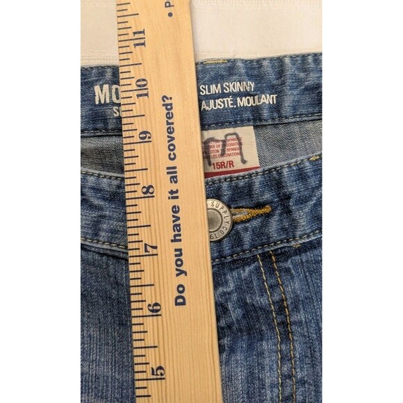 Mossimo Juniors Jeans Slim Skinny 15R Low Rise, Frayed Hem, Vintage, Thrashed - Picture 9 of 11